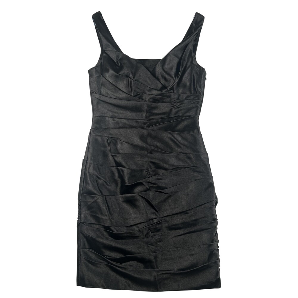 White House Black Market Dress Womens 2 Black Satin Ruched Pleated Sheath Party